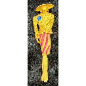 Vintage Signed M. Jent Fashion Model Goldtone Brooch Striped Skirt